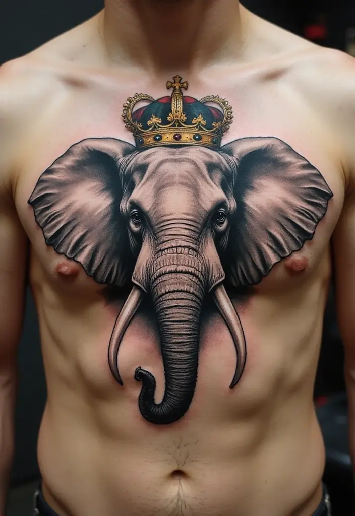30 Elephant Tattoo Designs That Represent Strength and Wisdom - 28. Elephant with a Crown