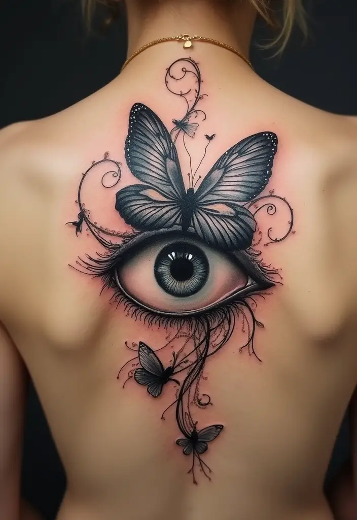 30 Evil Eye Tattoo Designs for Protection and Style - 28. Evil Eye with Butterflies