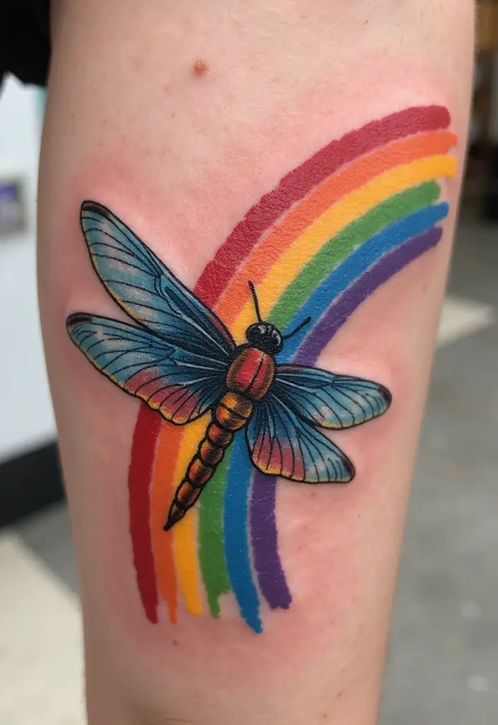 30 Firefly Tattoo Designs That Glow with Meaning - 28. Firefly with a Rainbow