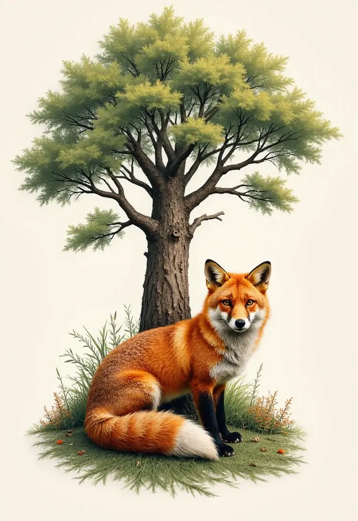30 Fox Tattoos for Women That Highlight Feminine Energy - 28. Fox and Tree Tattoo
