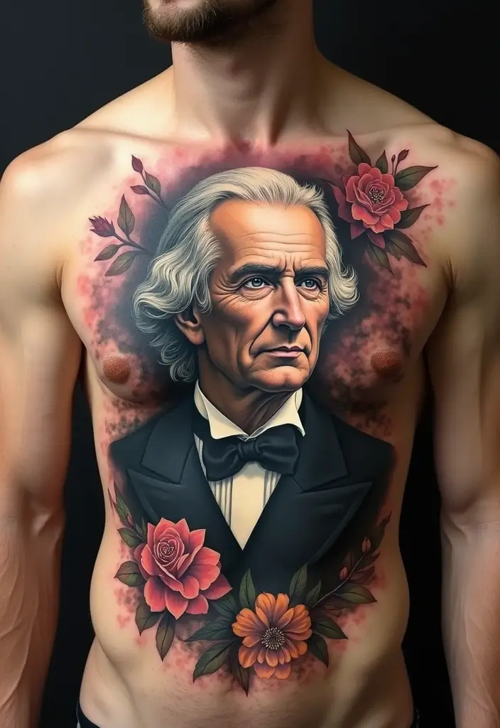 30 Full Chest Tattoos for Men with Powerful Visual Impact - 28. Historical Figures