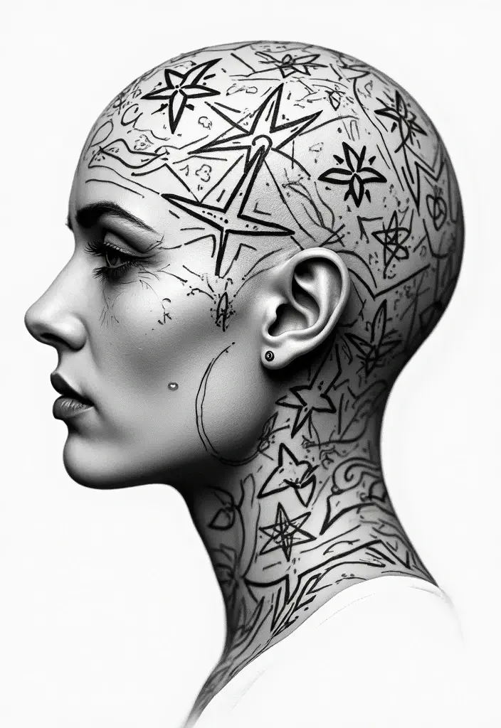 30 Geometric Head Tattoo Ideas for Bold Expression - 28. Geometric Stars