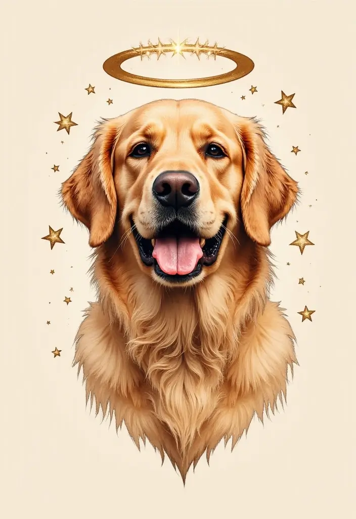 30 Golden Retriever Memorial Tattoos Honoring Beloved Pets - 28. Golden Retriever with a Halo