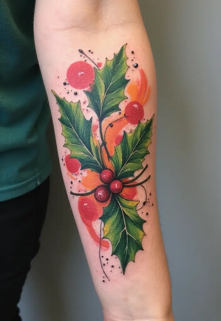 30 Holly Tattoo Meaning and Creative Design Ideas - 28. Abstract Holly Tattoo