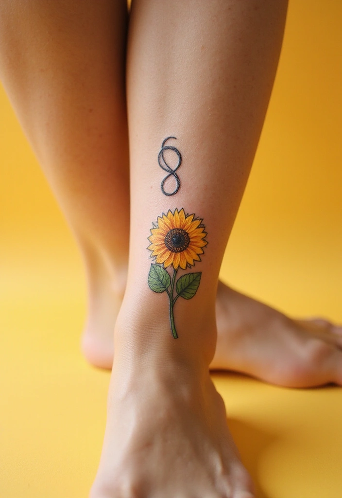 30 Infinity Friendship Tattoo Ideas for Everlasting Bonds - 28. Infinity with a Sunflower