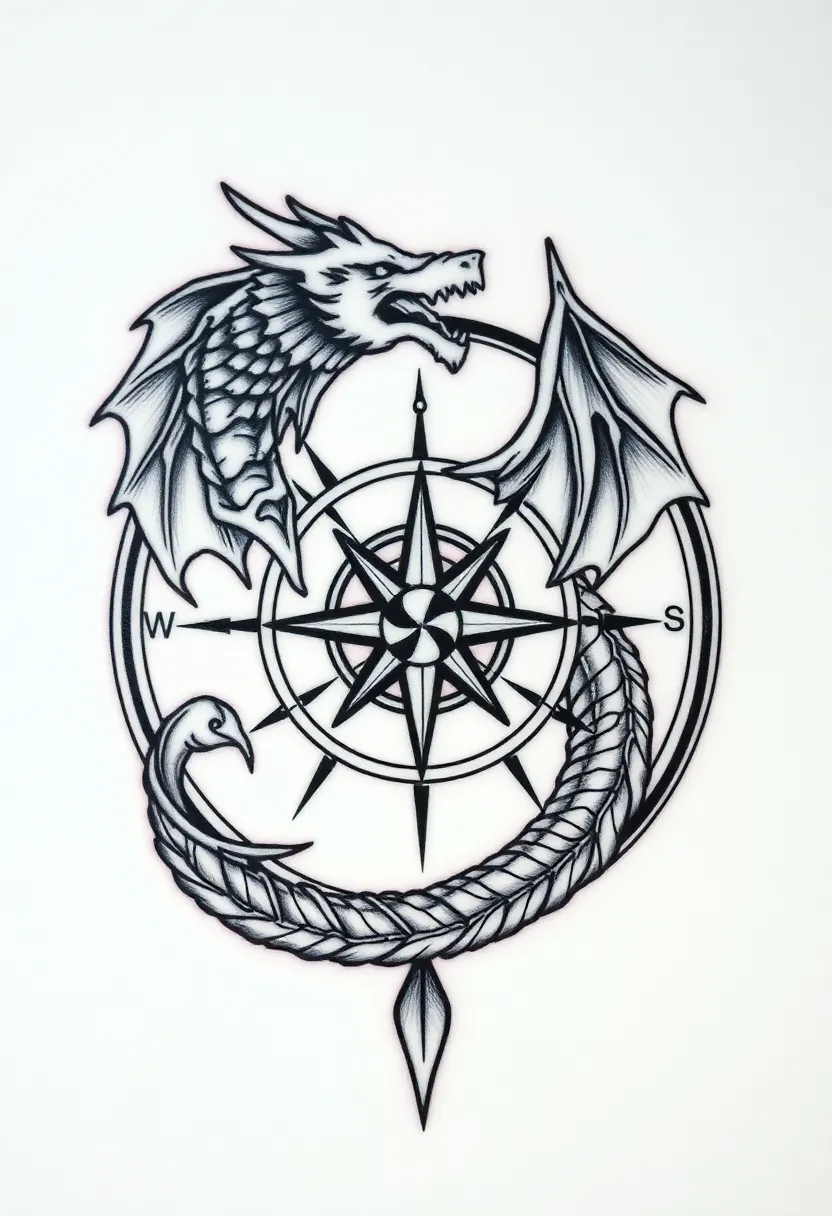 30 Japanese Dragon Tattoos That Showcase Power and Elegance - 28. The Dragon and the Compass: Direction and Guidance