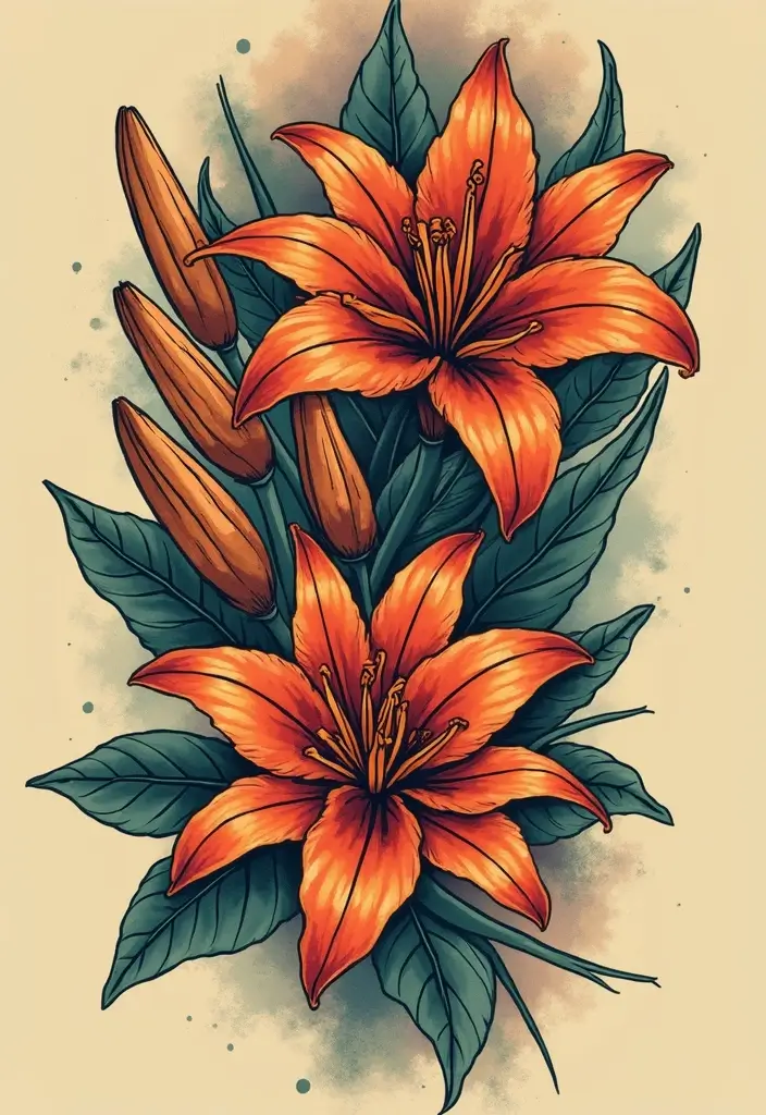30 Lily Tattoos for Men That Balance Strength and Elegance - 28. Retro Floral with Lily