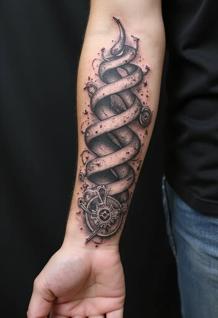 30 Futuristic Mech Tattoo Inspirations for Sci-Fi Fans - 28. Mech Spiral Tattoo