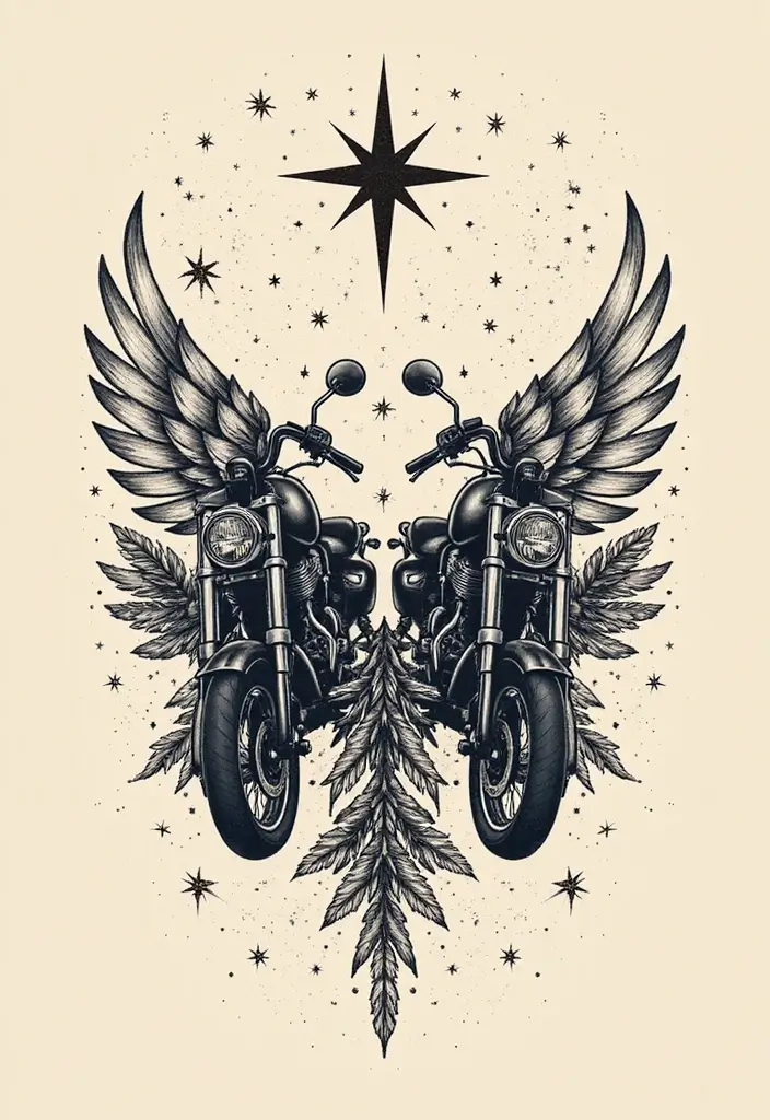 30 Motorcycle Tattoo Ideas for Riders and Enthusiasts - 28. Motorcycles and Stars