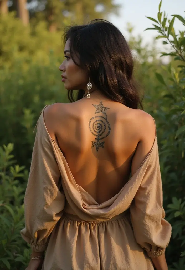 30 Nautical Star Tattoos for Classic Sailor Style - 28. Nautical Star with a Spiral Design