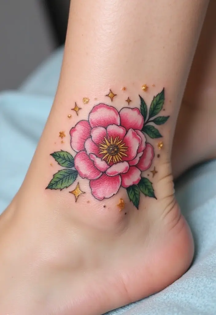 30 Peony Tattoo Ideas with Meaning and Elegance - 28. Peony with Sparkles