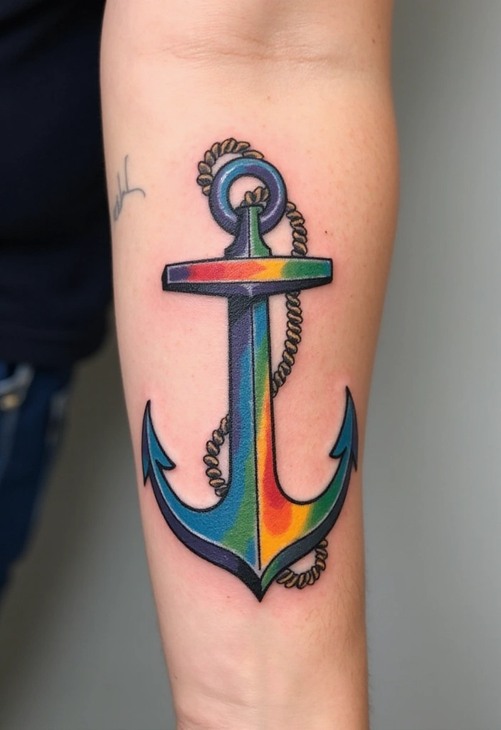 30 Rainbow Tattoos That Symbolize Hope and Diversity - 28. Rainbow Anchor Tattoo