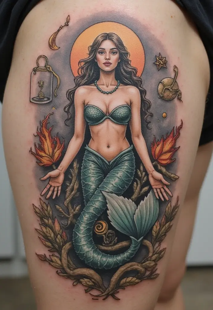 30 Realism Mermaid Tattoo Inspirations That Look Breathtaking - 28. The Wise Mermaid