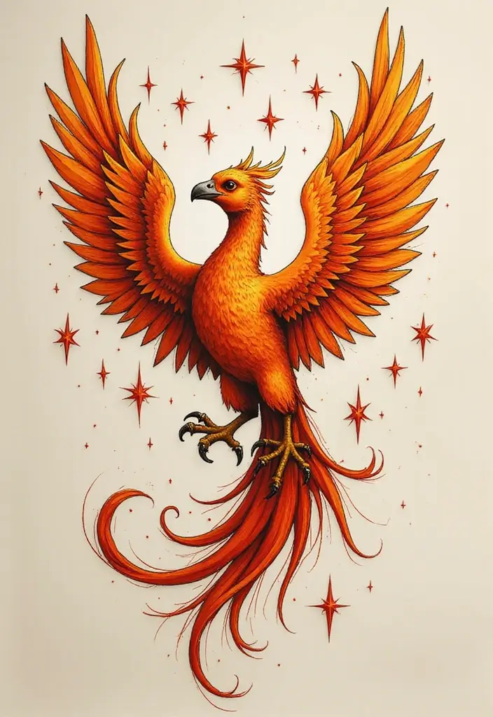 30 Rise of the Phoenix Tattoos That Symbolize Rebirth - 28. Phoenix with Stars Tattoo