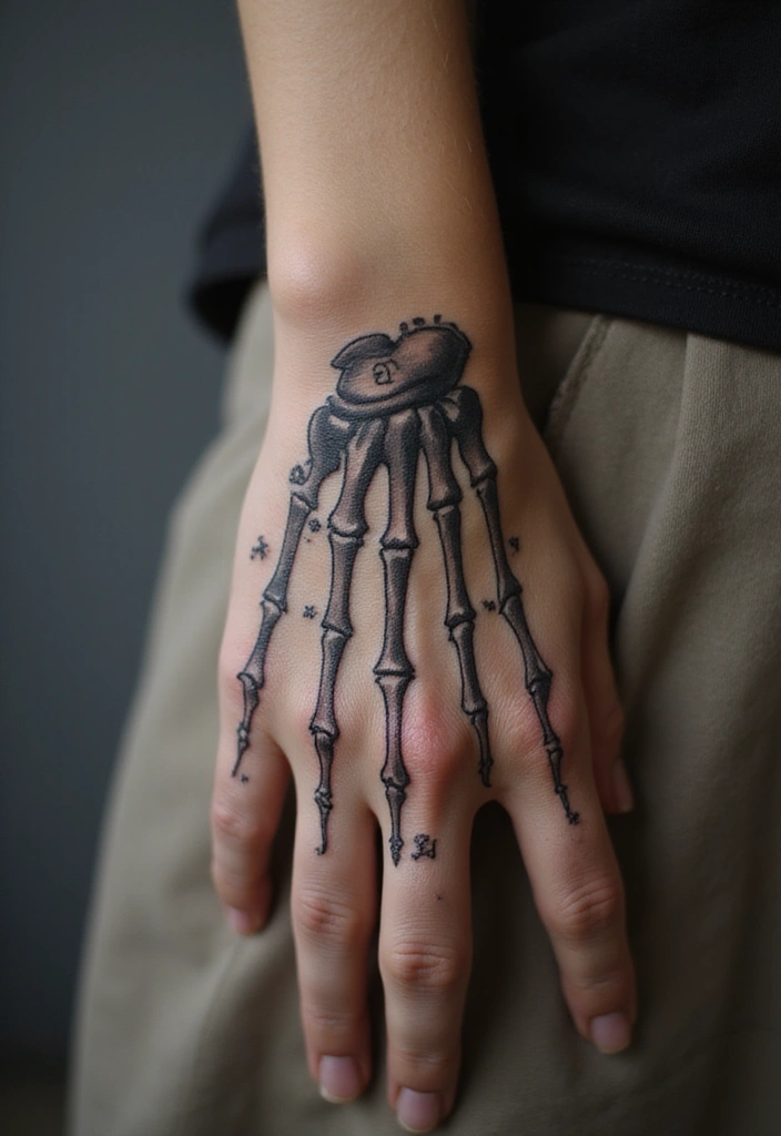 30 Skeleton Hand Tattoos with Edgy and Dark Styles - 28. Personalized Elements