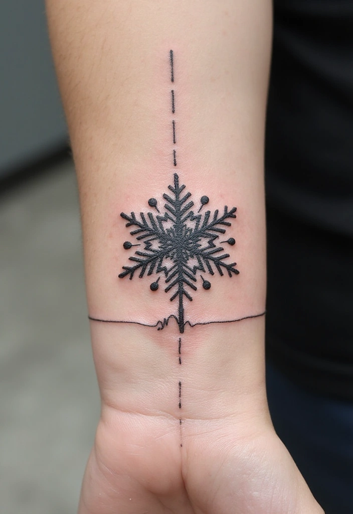 30 Snowflake Tattoo Ideas with Delicate and Unique Patterns - 28. Snowflake with a Heartbeat