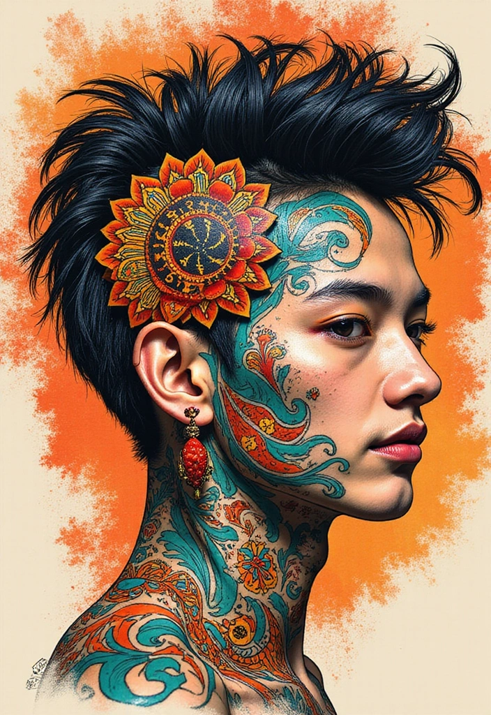 30 Bold Tattoo Head Designs That Stand Out - 28. Cultural Fusion Designs