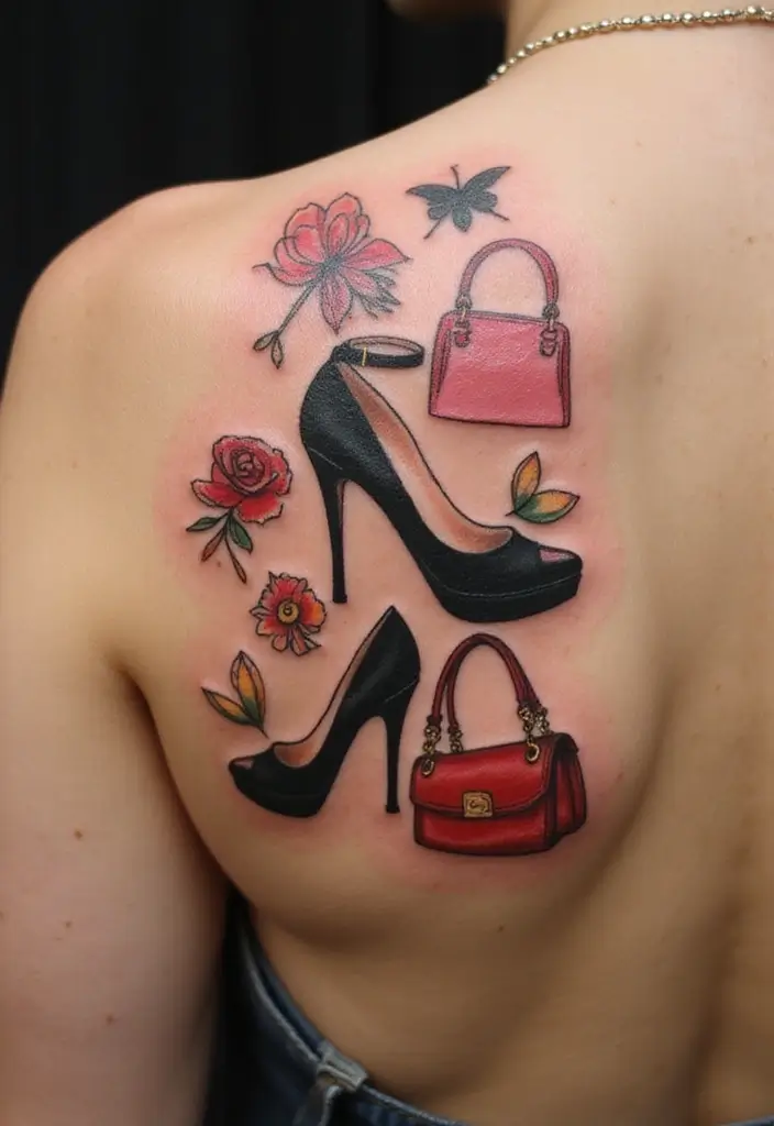 30 Tattoo Shoulder Designs for Women with Feminine Flair - 28. Fashion-Inspired Designs