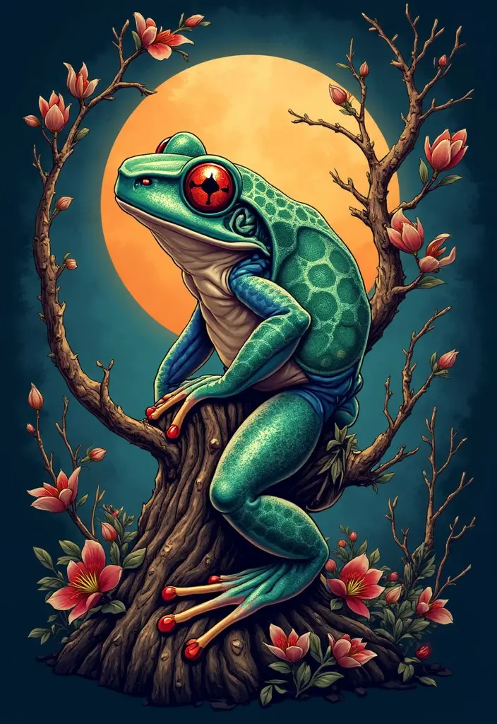 30 Tree Frog Tattoos with Playful and Unique Vibes - 28. Tree Frog and the Moon