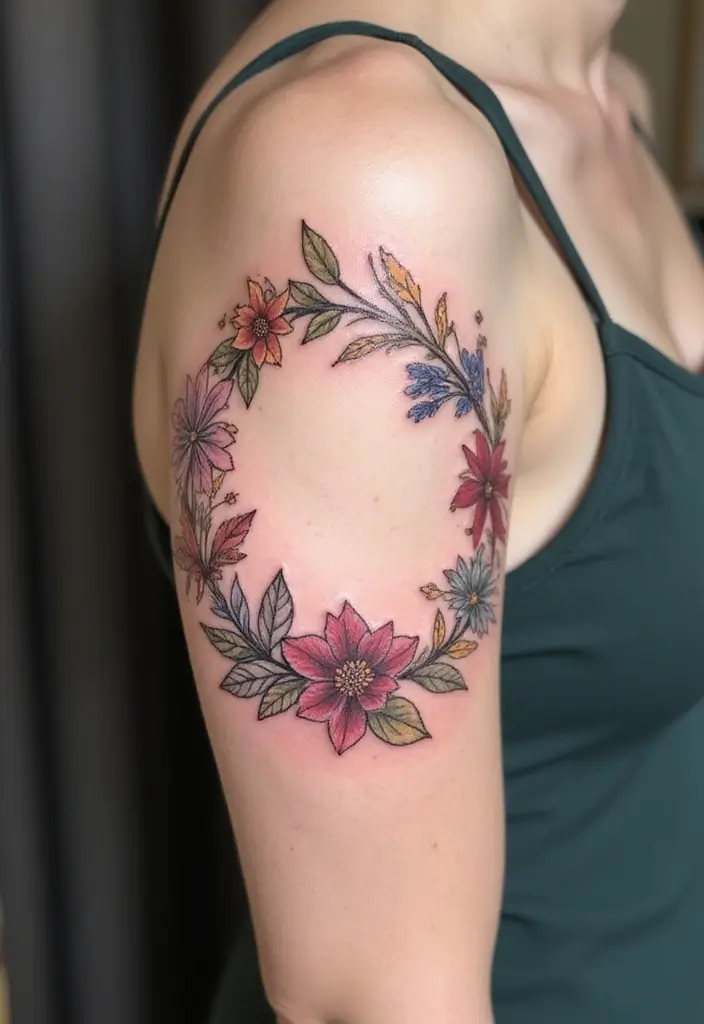 30 Unbreakable Bond Tattoo Inspirations Full of Emotion - 28. Floral Wreaths