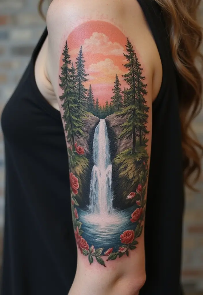 30 Waterfall Tattoos That Flow with Beauty - 28. Waterfall Nostalgia
