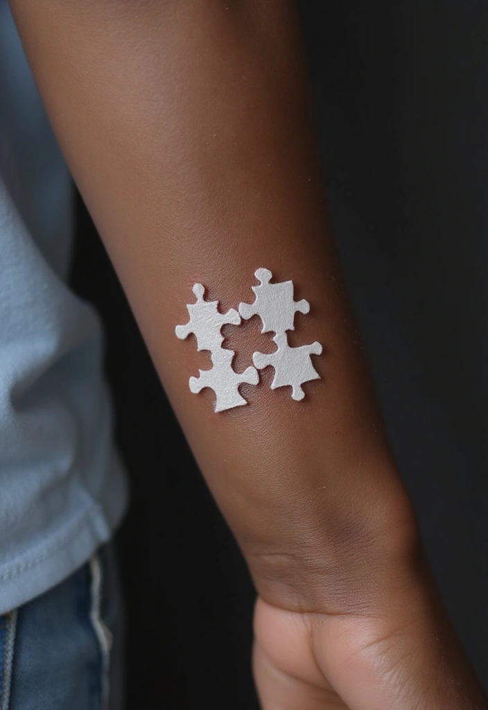 30 White Ink Tattoo Ideas on Dark Skin That Stand Out - 28. Puzzle Pieces