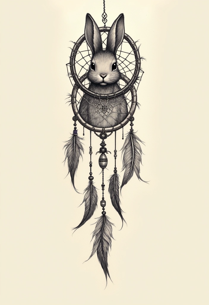 30 American Traditional Rabbit Tattoo Inspirations - 30. The Rabbit Dreamcatcher