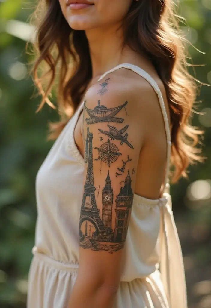 30 Arm Tattoos for Women with Stylish and Bold Looks - 29. Travel-Inspired Tattoos