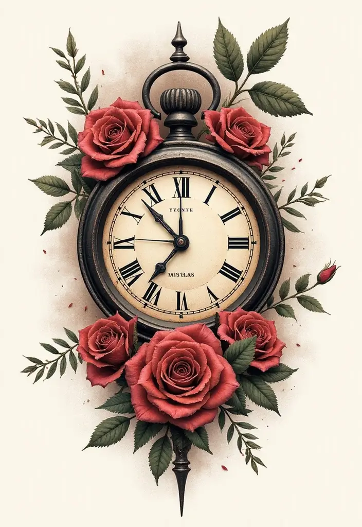 30 Clock and Rose Tattoos That Symbolize Time and Love - 29. Life’s Constant Changes