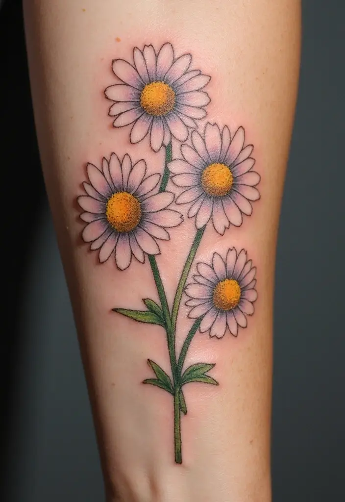 30 Colorful Daisy Tattoo Inspirations Full of Joy - 29. Daisies with Family Names