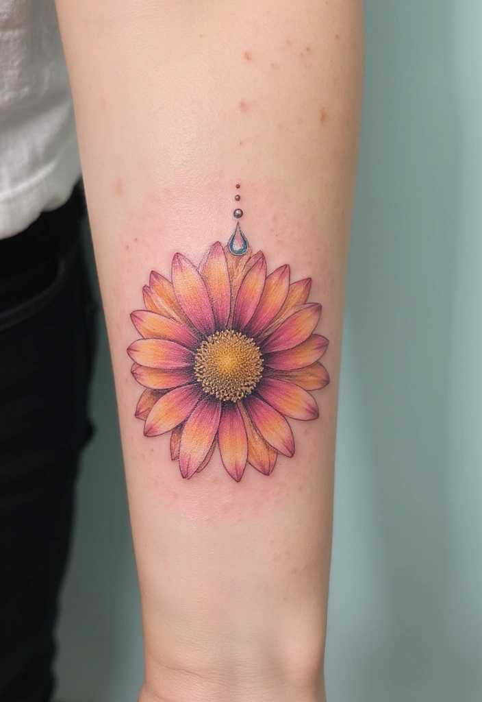 30 Daisy April Birth Flower Tattoo Designs You’ll Love - 29. Daisy with a Water Drop