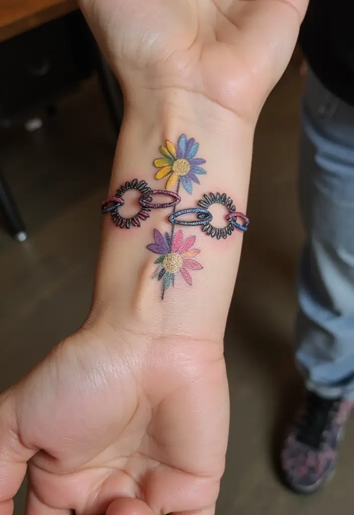 30 Daisy Chain Tattoo Inspirations for a Delicate Look - 29. Daisies with a Personal Touch