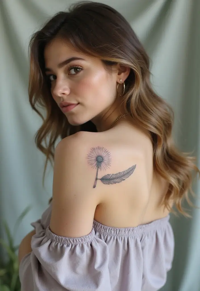 30 Dandelion Tattoo on Shoulder Ideas That Inspire Freedom - 29. Dandelion with a Feather Quill