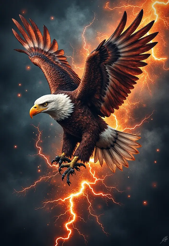 30 Eagle Tattoo Ideas That Represent Power and Courage - 29. Eagle with Lightning