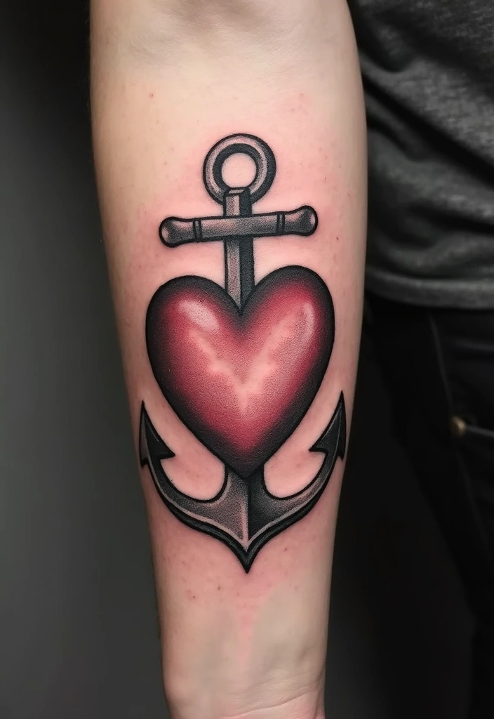 30 Eternal Love Tattoo Designs for Lasting Connection - 29. Heart and Anchor Combination