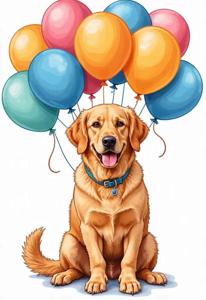 30 Golden Retriever Memorial Tattoos Honoring Beloved Pets - 29. Golden Retriever with Balloons