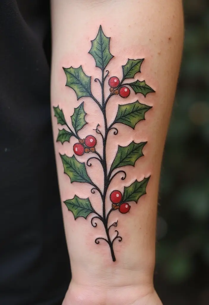 30 Holly Tattoo Meaning and Creative Design Ideas - 29. Holly Tattoo with a Personal Twist