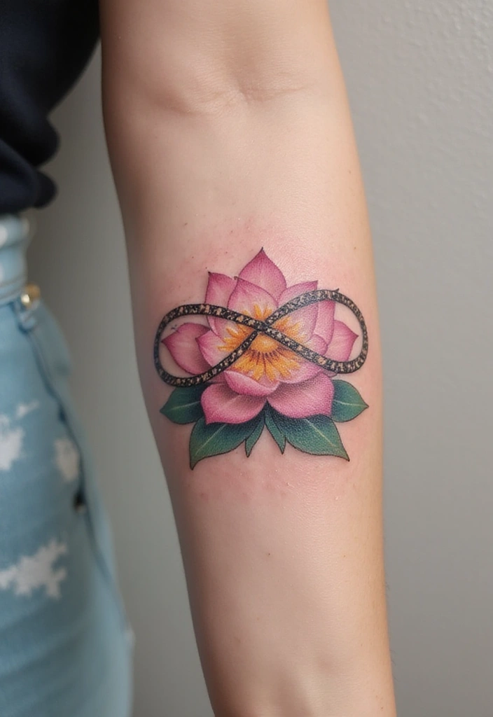 30 Infinity Friendship Tattoo Ideas for Everlasting Bonds - 29. Infinity with a Lotus