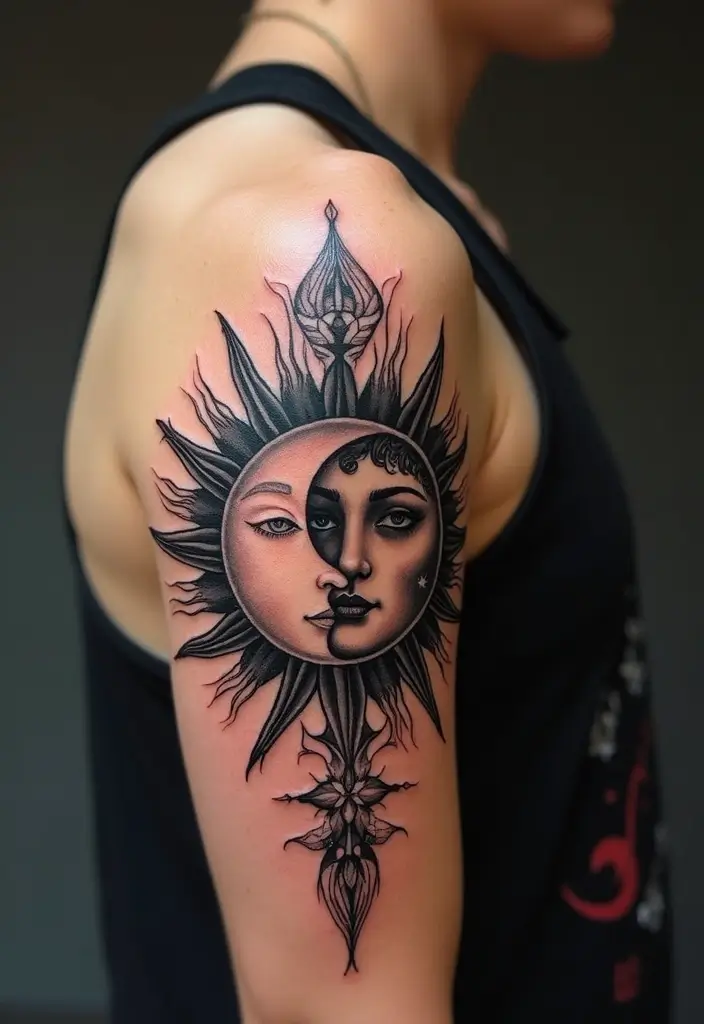 30 Irezumi Tattoo Designs Showcasing Traditional Japanese Art - 29. Sun and Moon: Balance of Opposites