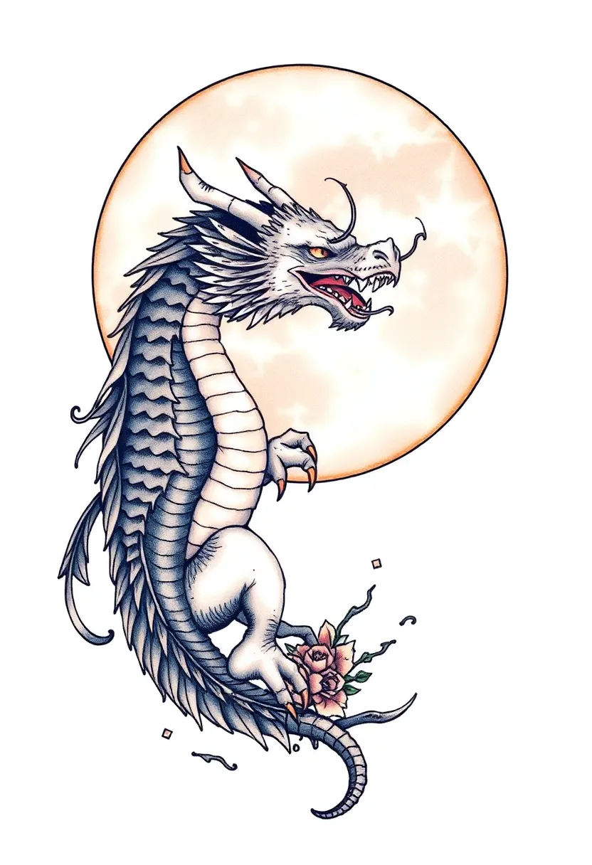 30 Japanese Dragon Tattoos That Showcase Power and Elegance - 29. The Dragon and the Moon: Mystical Connection