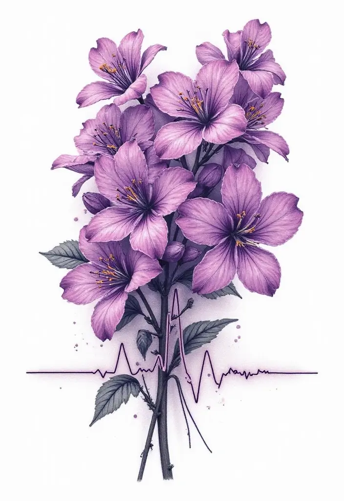 30 Lilac Flower Tattoo Designs with Gentle Symbolism - 29. Lilac with Heartbeat