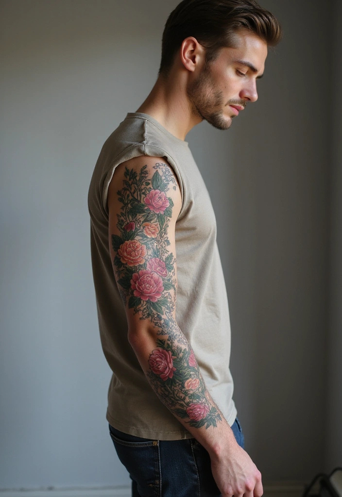 30 Men’s Floral Tattoo Half Sleeve Inspirations - 29. Elegant Floral Border