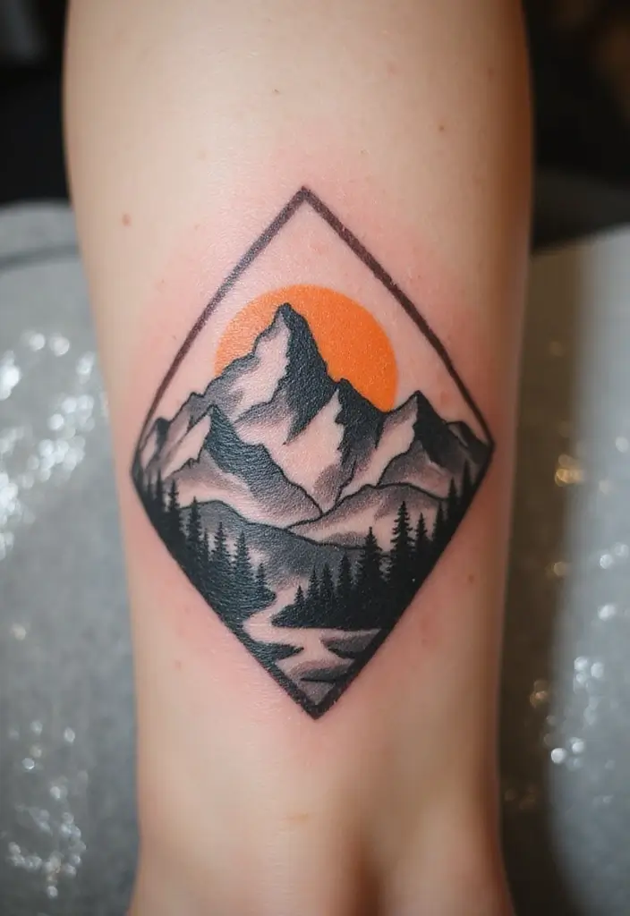 30 Mountain Tattoos for Men That Capture Adventure Spirit - 29. Inspirational Journey Mountain Tattoos