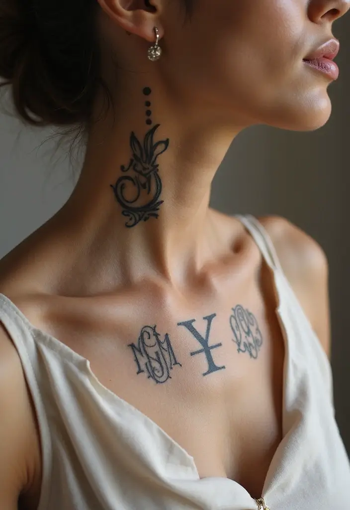 30 Neck Tattoo Fonts That Stand Out - 29. Elegant Monograms