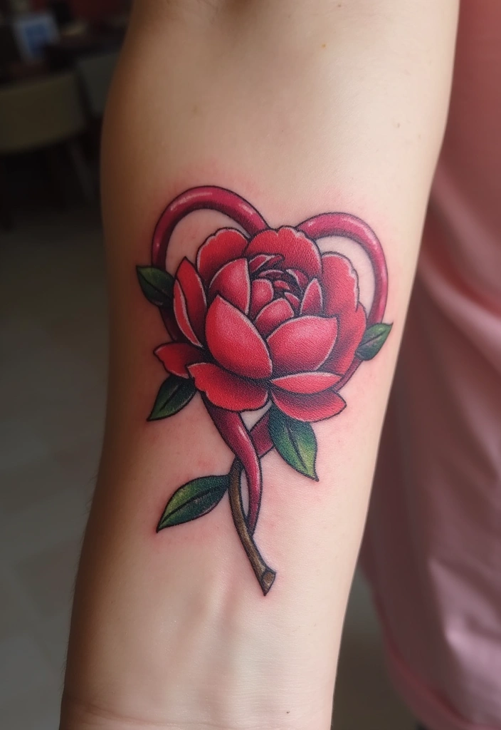 30 Peony Tattoo Ideas with Meaning and Elegance - 29. Peony with a Heart