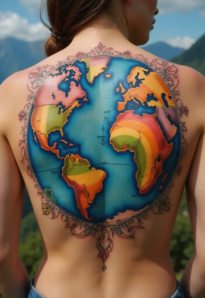 30 Rainbow Tattoo Ideas Full of Color and Meaning - 29. Rainbow Globe Tattoo