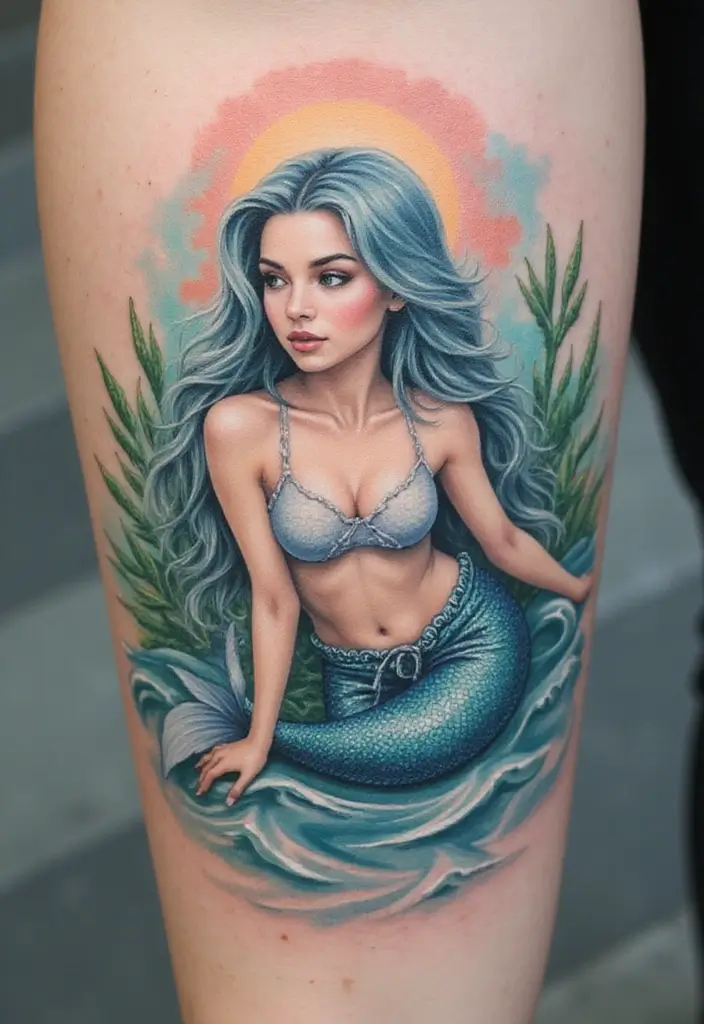 30 Realism Mermaid Tattoo Inspirations That Look Breathtaking - 29. The Tranquil Mermaid