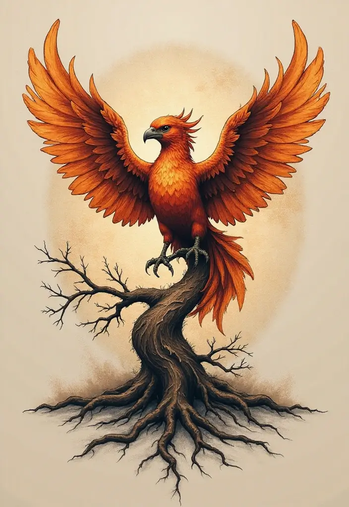 30 Rise of the Phoenix Tattoos That Symbolize Rebirth - 29. Phoenix and Tree of Life Tattoo