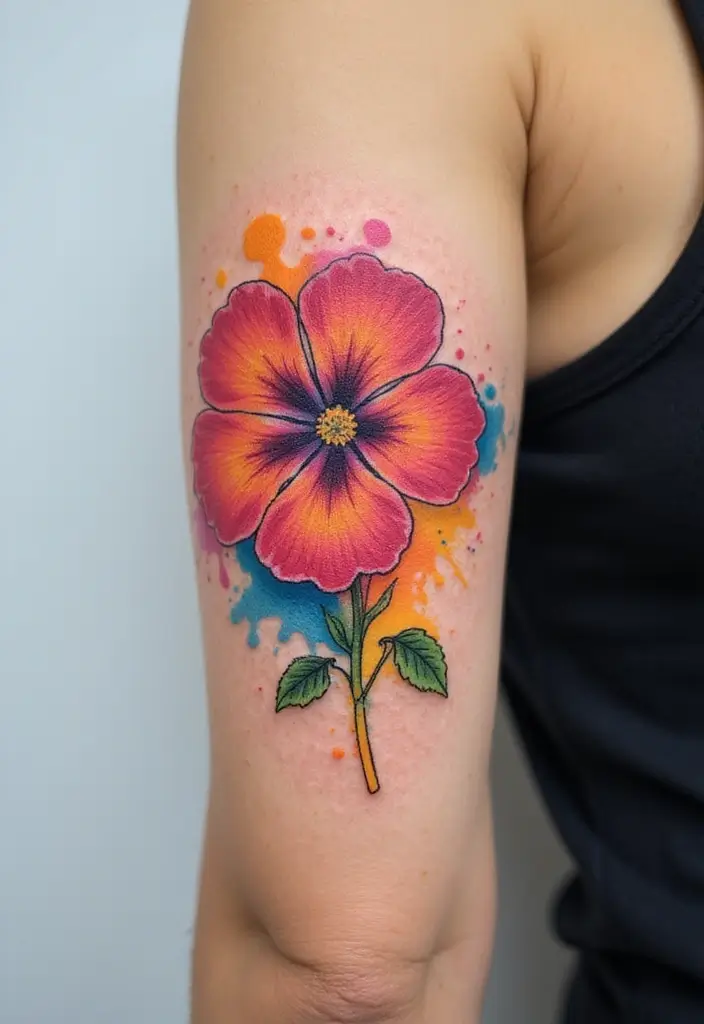 30 September Birth Flower Tattoo Ideas with Meaning - 29. Morning Glory with a Color Splash
