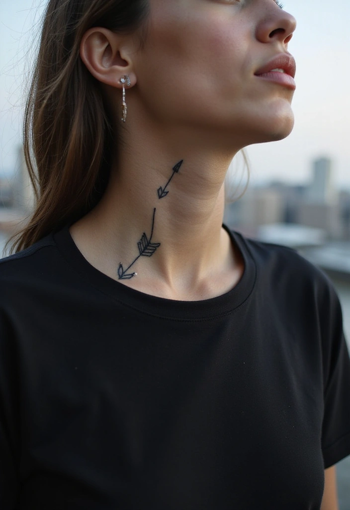 30 Spiritual Neck Tattoos with Deep Symbolism - 29. The Arrow